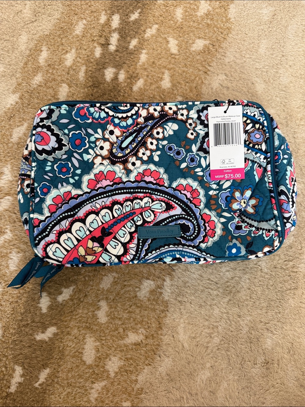 VERA BRADLEY Cotton Large Blush & Brush Makeup Case in Haymarket Paisley Jewel